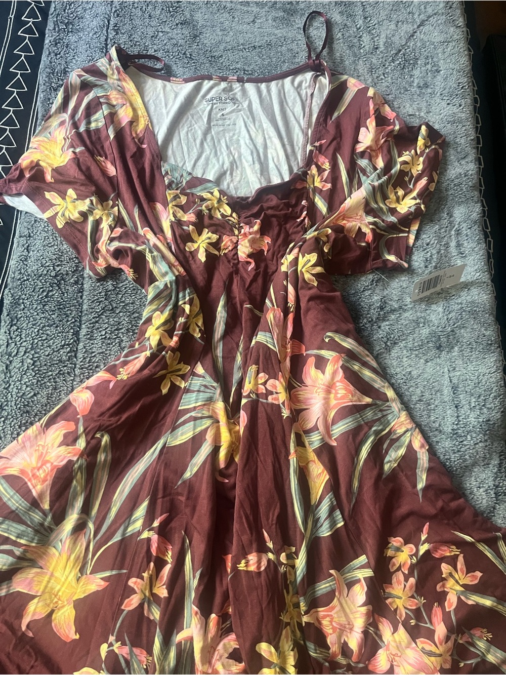 torrid Burgundy Floral Midi Skirt with Yellow & Peach Blooms